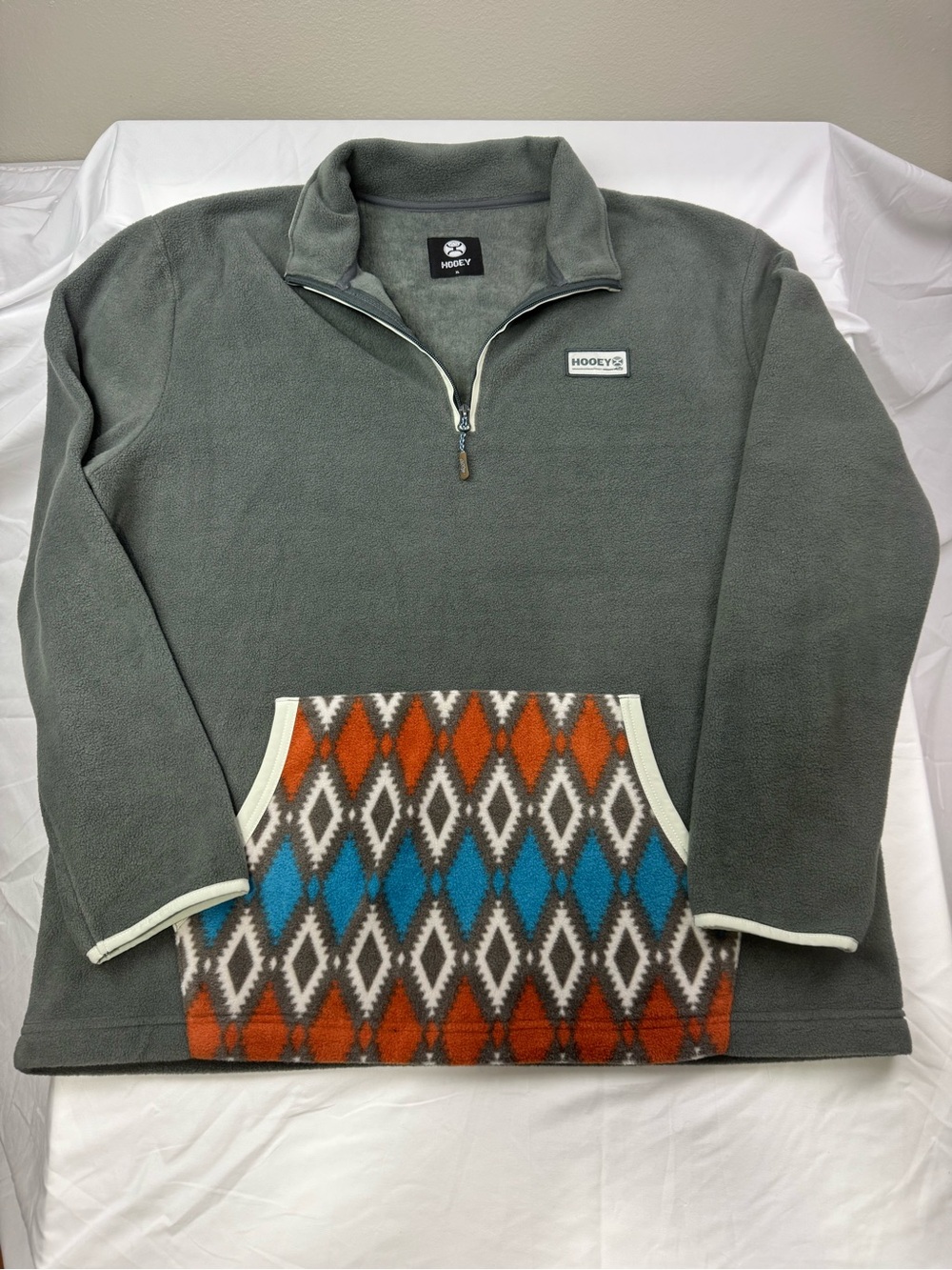 Hooey Men's Slate Green Quarter-Zip Pullover with Orange & Blue Patterned Pocket